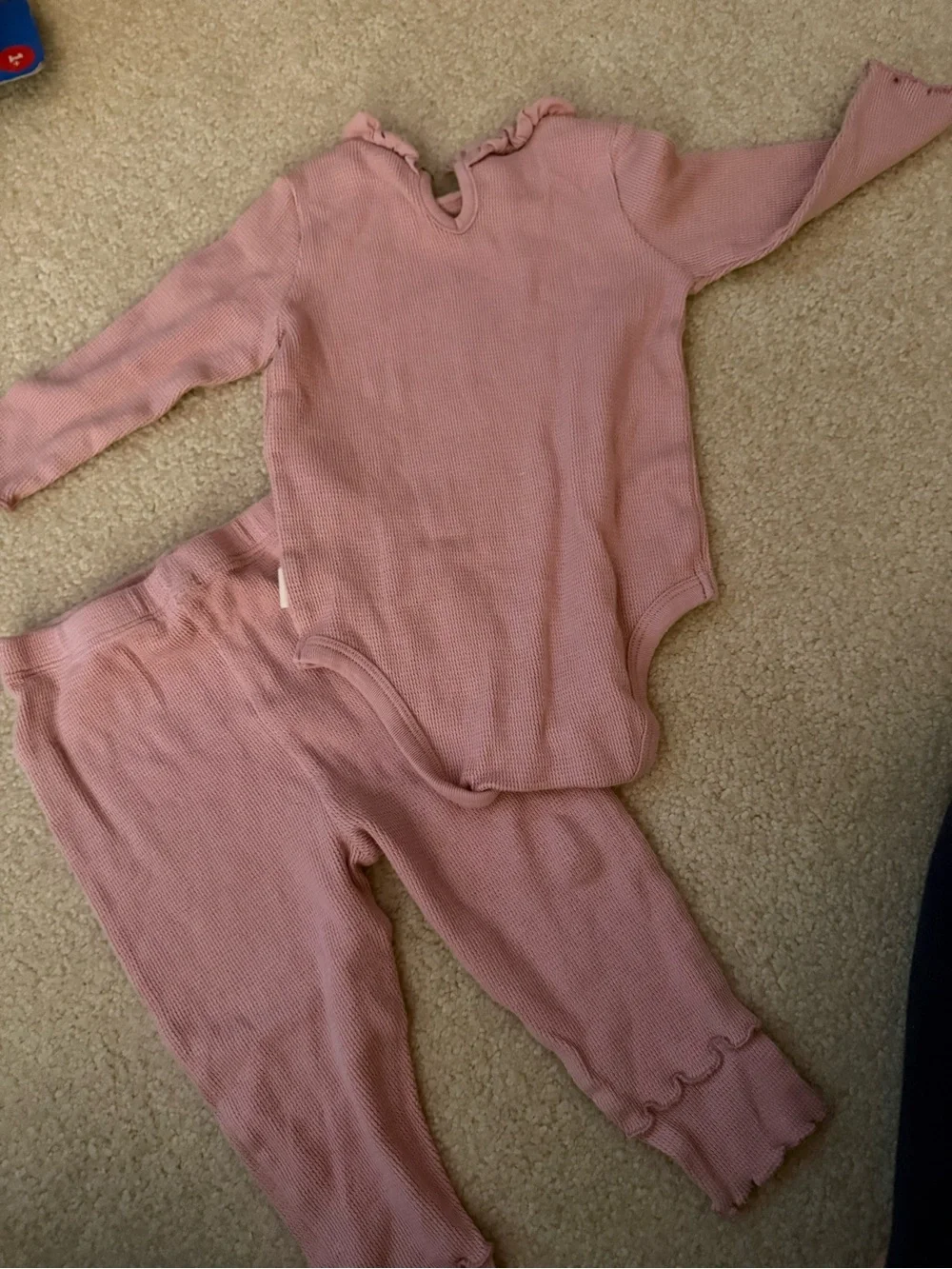Burt's Bees Pink Ruffle Long-Sleeve Ribbed One-Piece with Pants